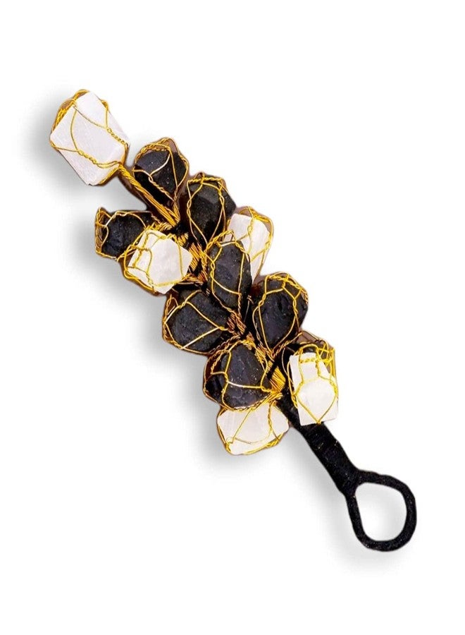 GEMTUB Natural Handcrafted Black Tourmaline and Selenite Rough Chunks Hanging and 7 chakra tumble hanging For Home & Car Hanging Combo Pack of 2 (combo 2(BT,ST+7 chakra hanging)) - Image 3